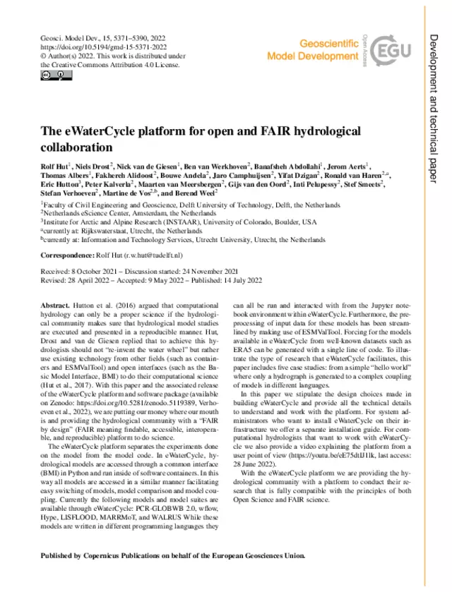 The eWaterCycle platform for Open and FAIR Hydrological collaboration