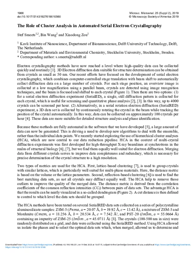 The Role of Cluster Analysis in Automated Serial Electron Crystallography