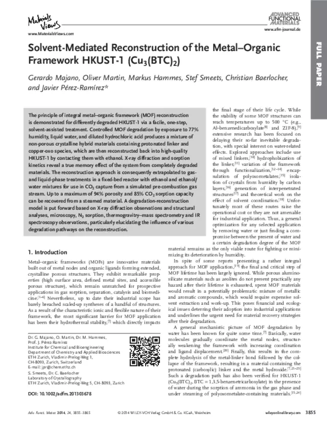 Solvent-Mediated Reconstruction of the Metal-Organic Framework HKUST-1 (Cu3(BTC)2)