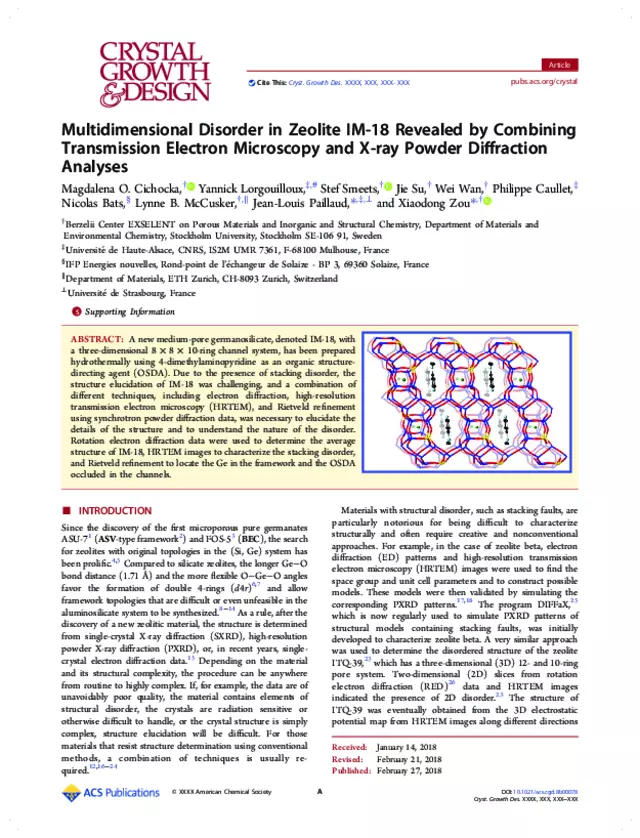 Multidimensional Disorder in Zeolite IM-18 Revealed by Combining Transmission Electron Microscopy and X-ray Powder Diffraction Analyses