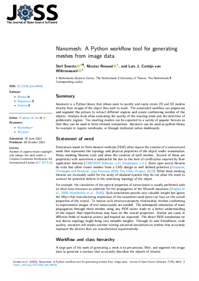 Nanomesh: A Python workflow tool for generating meshes from image data