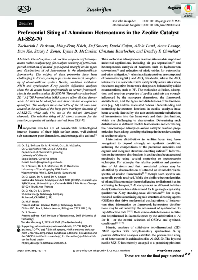 Preferential Siting of Aluminum Heteroatoms in the Zeolite Catalyst Al-SSZ-70
