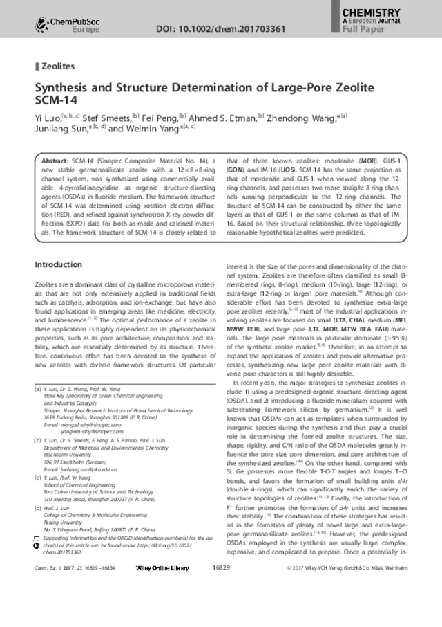 Synthesis and Structure Determination of Large-Pore Zeolite SCM-14