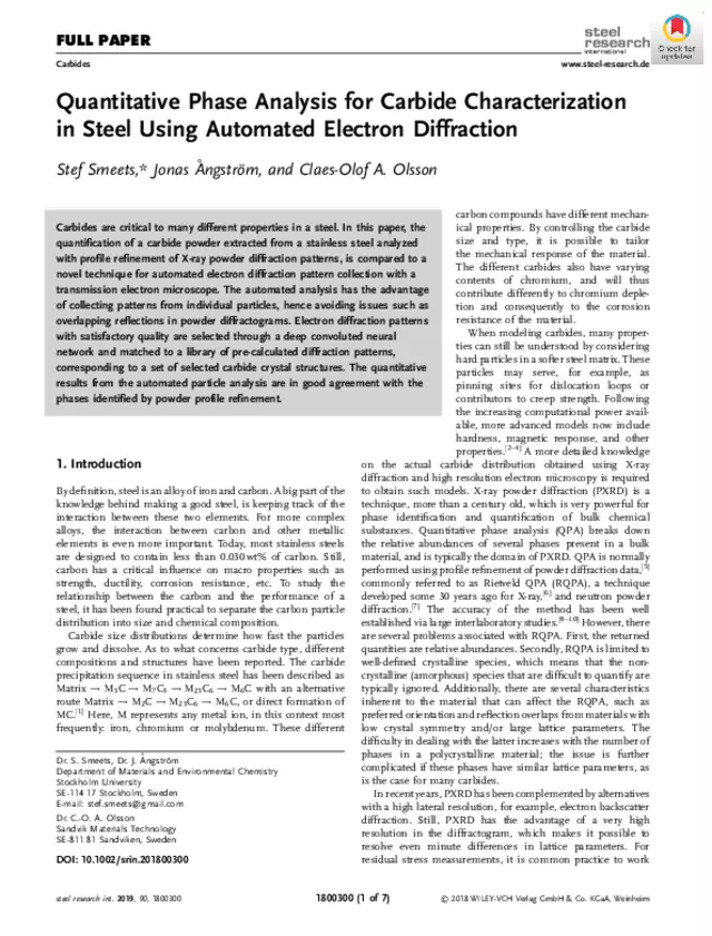 Quantitative Phase Analysis for Carbide Characterization in Steel Using Automated Electron Diffraction