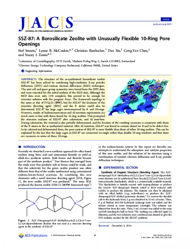 SSZ-87: A Borosilicate Zeolite with Unusually Flexible 10-Ring Pore Openings