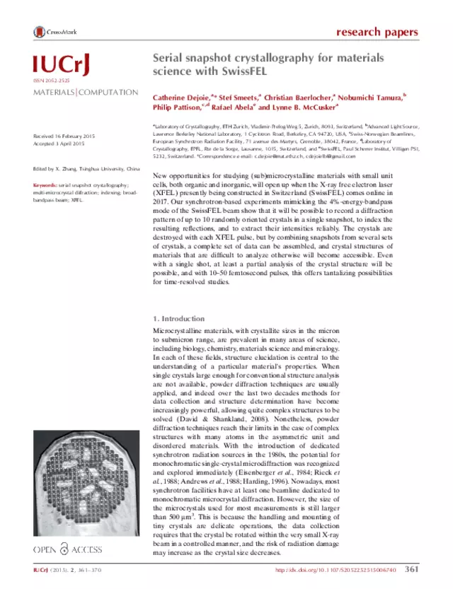 Serial snapshot crystallography for materials science with SwissFEL