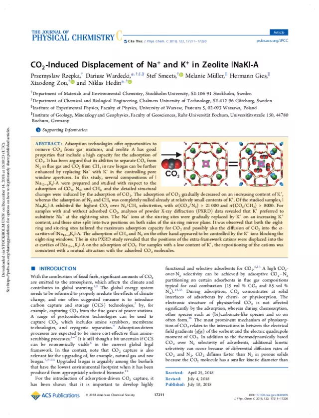 CO2-Induced Displacement of Na+ and K+ in Zeolite |NaK|-A